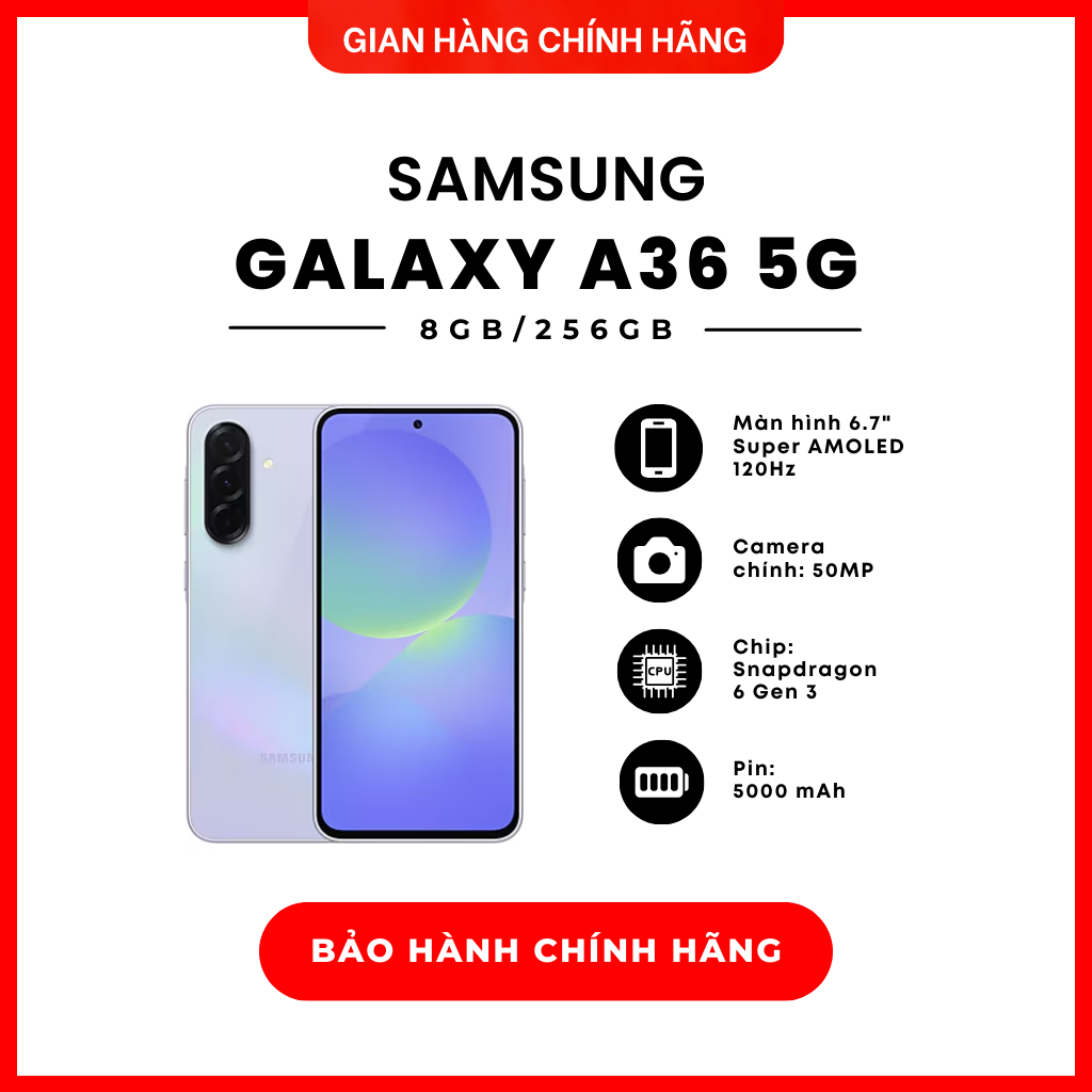 Điện thoại Samsung Galaxy A36 5G 8GB/256GB - Hàng Chính Hãng