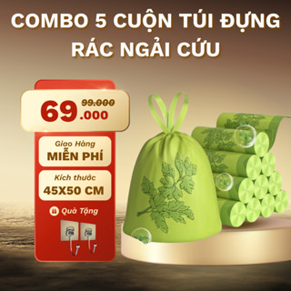  Combo 5 cuộn túi rác mùi ngải cứu có dây rút tự phân hủy SWEET HOME túi rác chống dò nước có quai xách chống côn trùng 