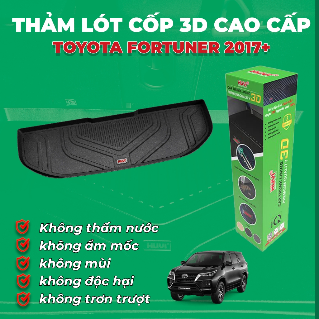 Thảm lót cốp ô tô Toyota Fortuner 2017-2026 3D nhựa TPE nguyên sinh cao cấp không mùi