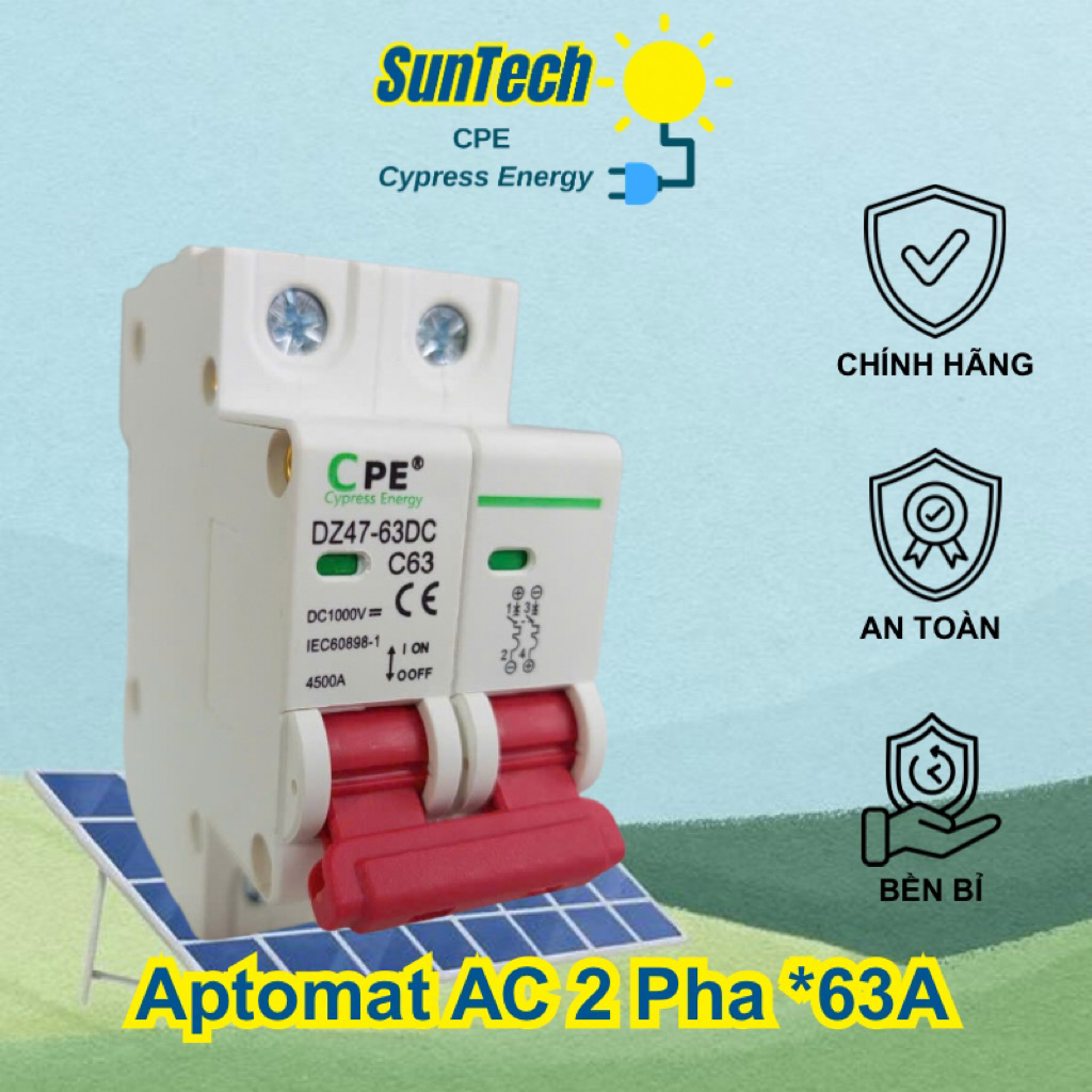 Aptomat [ DC - 63A ] Chính Hãng - Dùng Cho Điện Mặt Trời & Pin Lưu Trữ