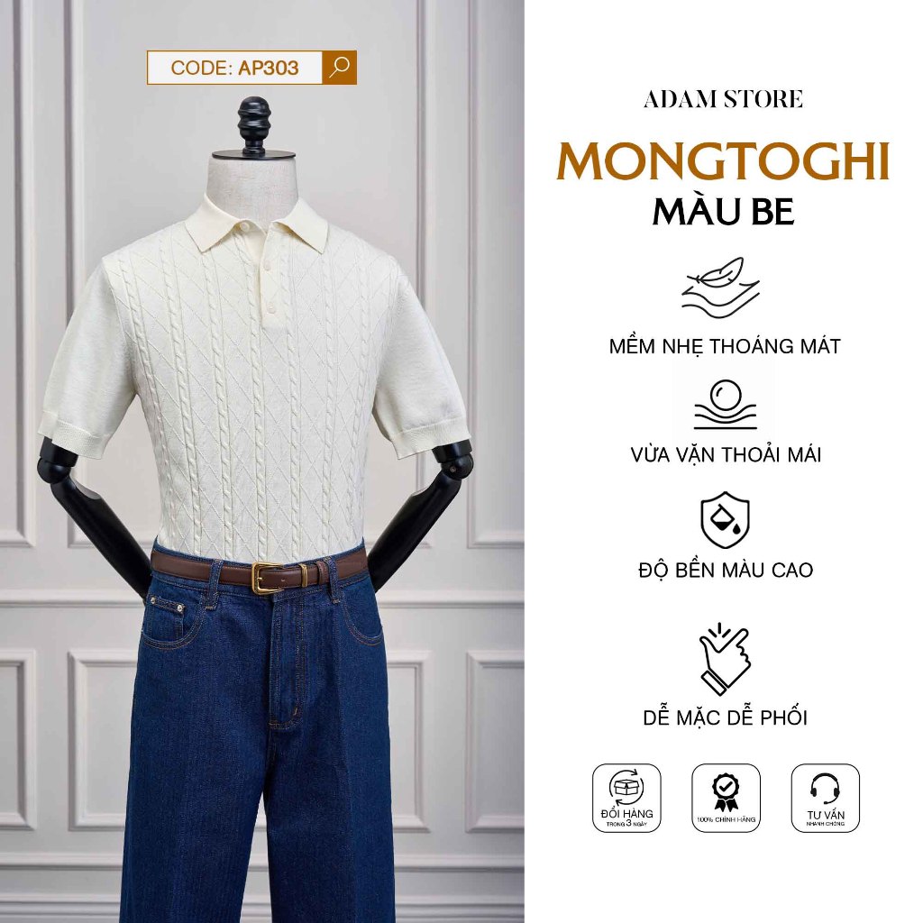 ÁO MONGTOGHI NAM ADAM STORE MÀU BE AP303 TRẺ TRUNG NĂNG ĐỘNG SIZE 54