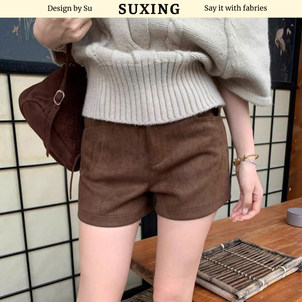 Quần Nữ Chất Da Lộn Chất Da Lộn Phong Cách Retro Cạp Cao S320 - Suxing