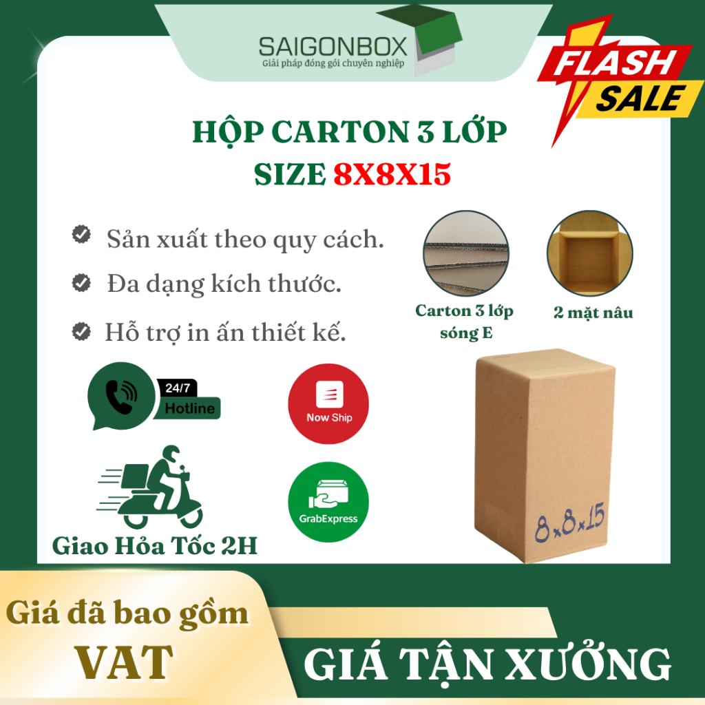 Combo 50 hộp carton 8x8x15 cm để đóng gói hàng