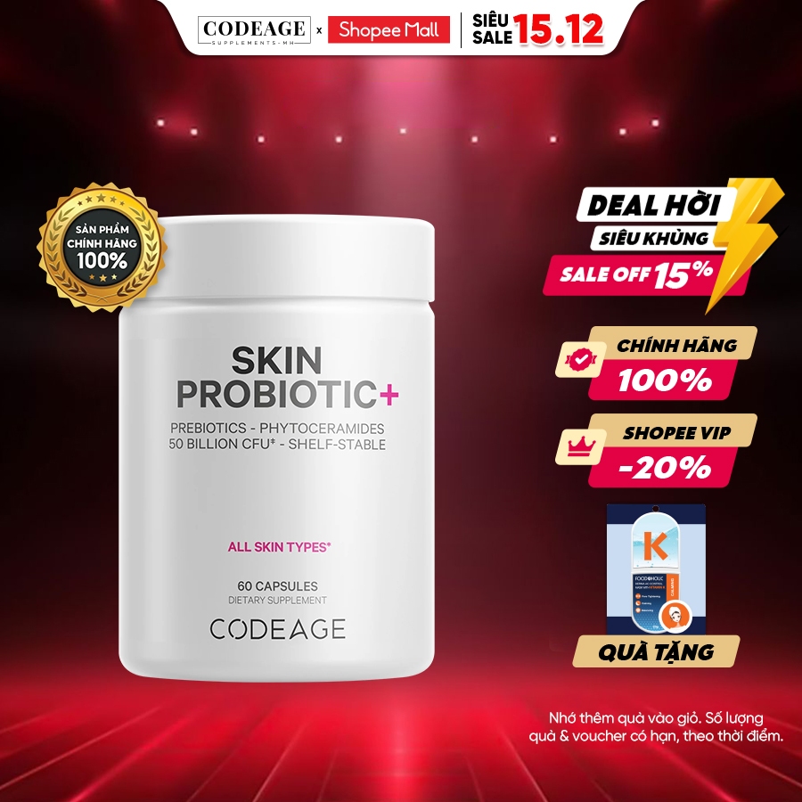 Viên uống lợi khuẩn CodeAge Skin Probiotic 60 viên - Codeage Authorized MH