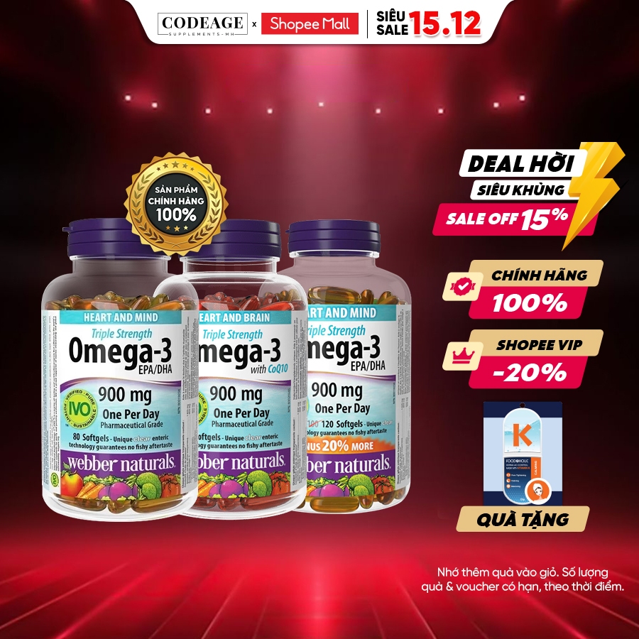  Viên uống dầu cá Webber naturals Omega 3 & CoQ10 900mg 80 Viên và Omega-3 Pharmekal Triple Strength 