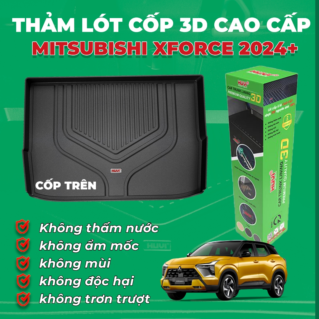 Thảm lót cốp ô tô Mitsubishi Xforce 2024-2026(Cốp trên) 3D nhựa TPE nguyên sinh Huvi