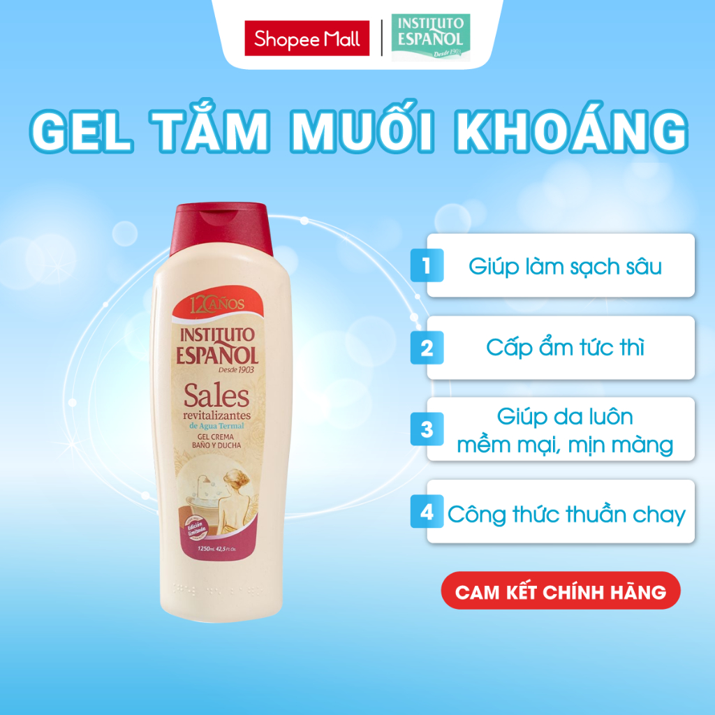 Sữa Tắm Muối Khoáng Instituto Espanol Sales Shower Gel - Làm Sạch Sâu, Dưỡng Ẩm 1250ml