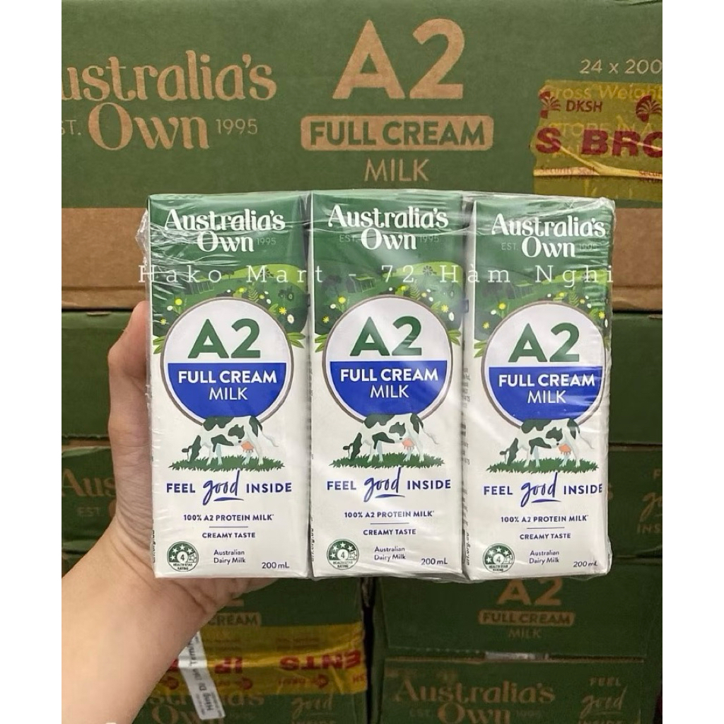 Sữa tươi A2 nguyên kem 200ml - Thùng 24 hộp - Australia's Own 100% A2 Protein Milk
