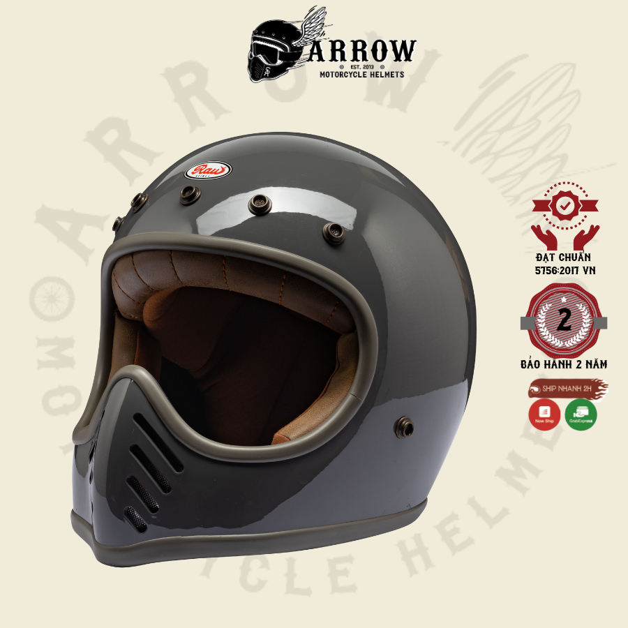 Mũ bảo hiểm fullface Raw arrow shop Vintage III nón bảo hiểm ff chất lượng cao