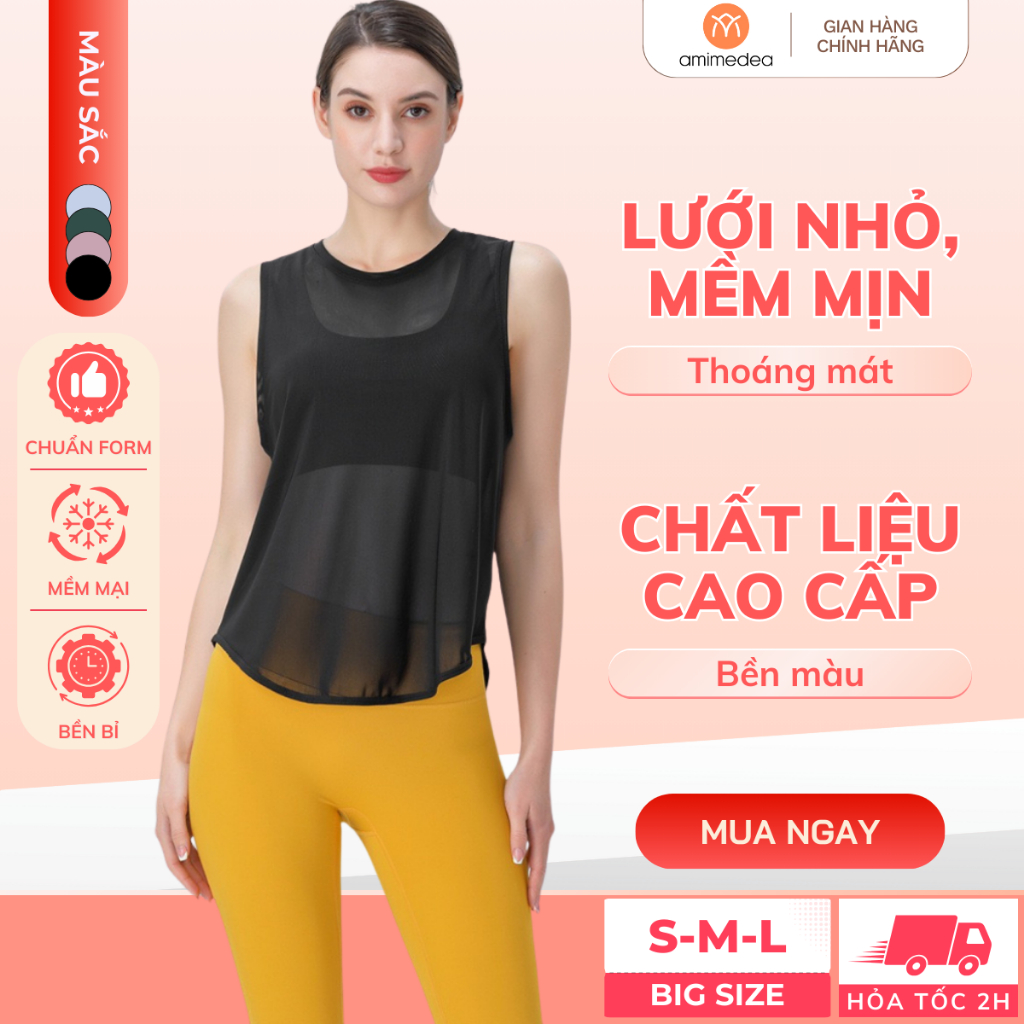 Áo tập gym yoga tank top nữ AMI MEDEA chất vải mềm mịn, co giãn, thấm hút mồ hôi G3-054