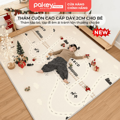 Thảm Cuộn Trải Sàn Cao Cấp XPE PAKEY Dày 2CM, 2 Mặt Êm Ái, Chống Trượt Cho Bé, Thảm Không Rãnh Gấp Bé Yêu Tập Bò Êm Ái