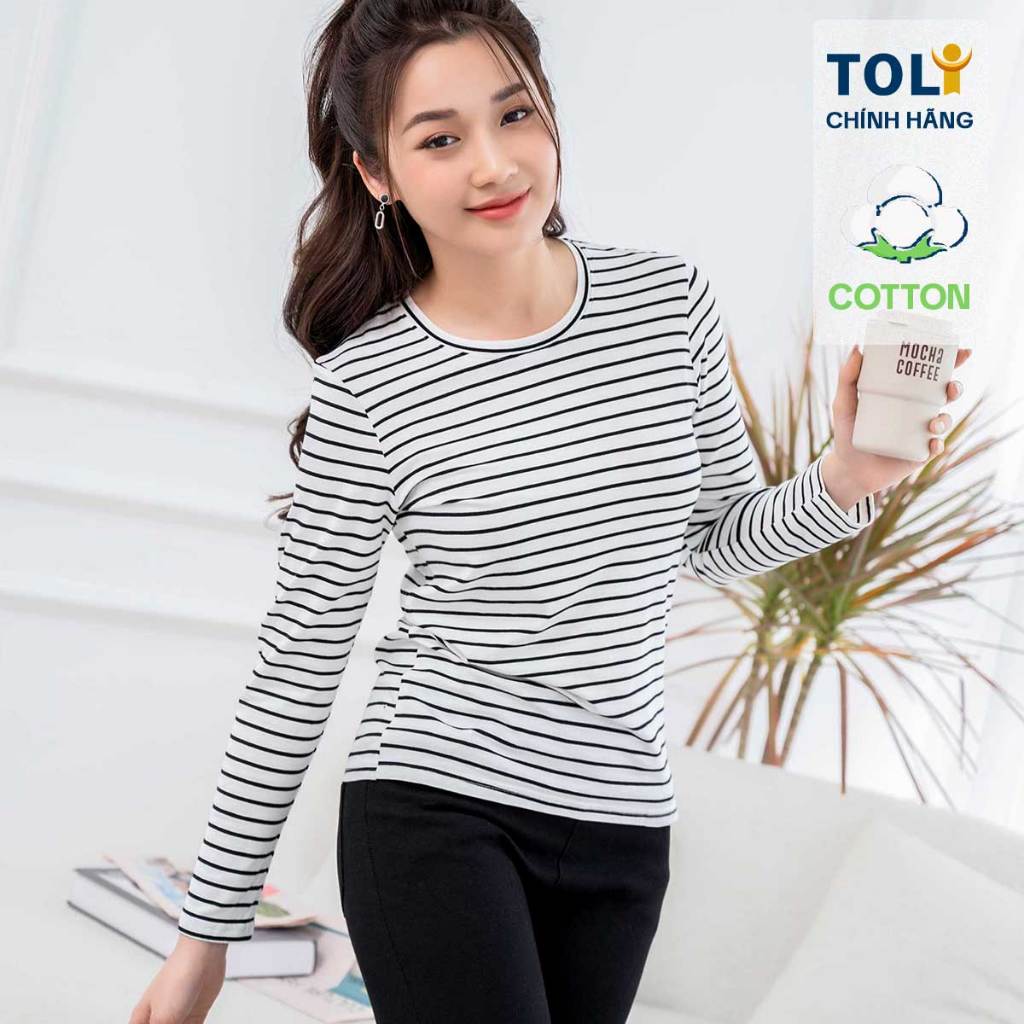  Áo Thun Tay Dài Nữ TOLI LHB19 – Cổ Tròn Sọc Ngang Form Vừa Dáng Cotton 4 Chiều Mềm Mịn Dễ Chịu 