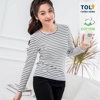  Áo Thun Tay Dài Nữ TOLI LHB19 – Cổ Tròn Sọc Ngang Form Vừa Dáng Cotton 4 Chiều Mềm Mịn Dễ Chịu 