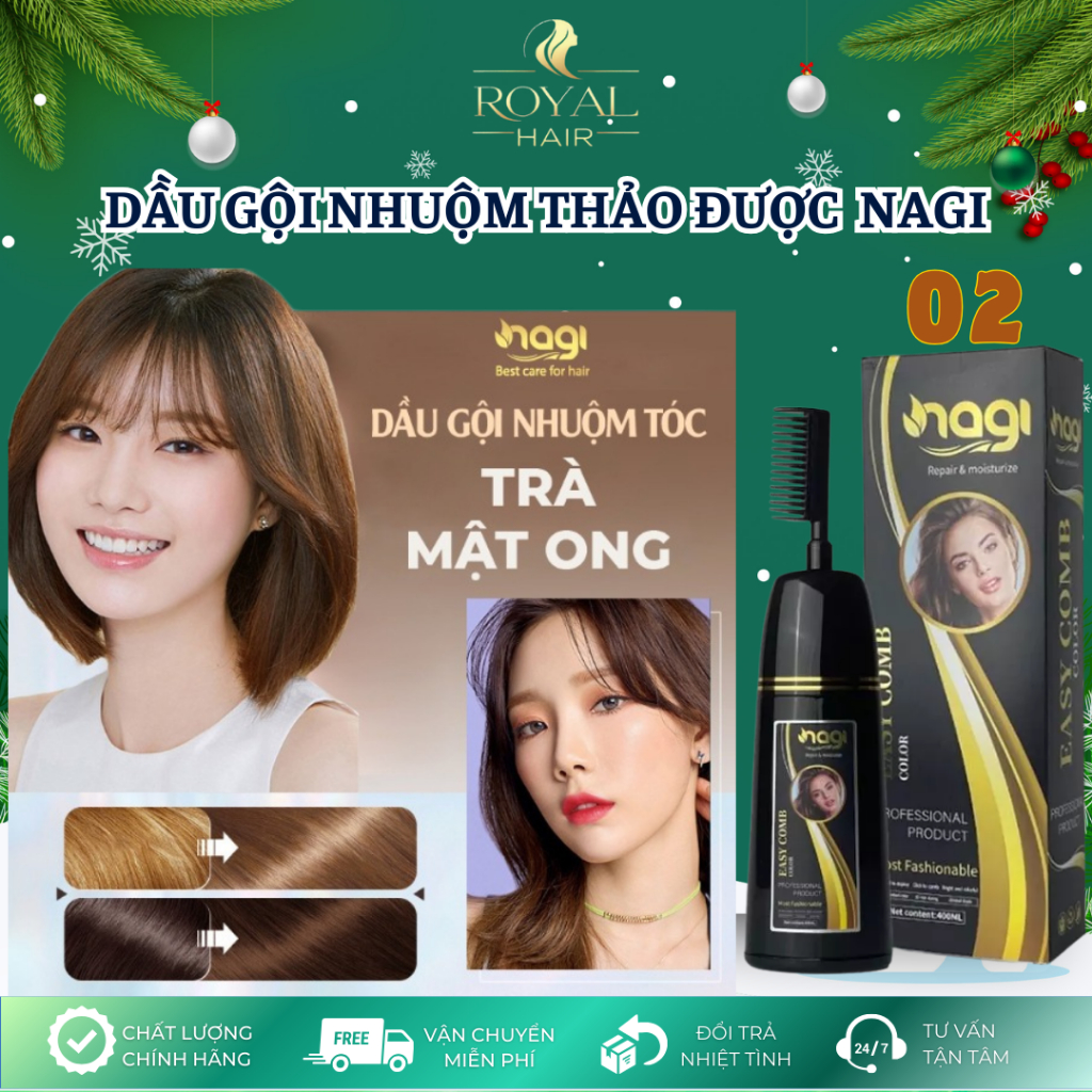 Dầu gội nhuộm tóc thảo dược màu NÂU MẬT ONG 02 chiết xuất từ thiên nhiên chai 400ml - Dầu gội Nagi
