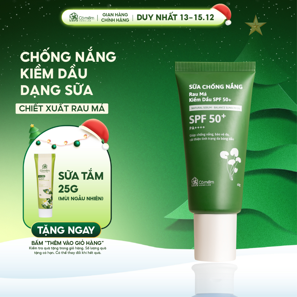 [MUA 1 TẶNG 1] Kem Chống Nắng Kiềm Dầu Dạng Sữa Ngừa Mụn Rau Má Cho Da Dầu Mụn SPF 50+ PA++++ Cỏ Mềm 60gr
