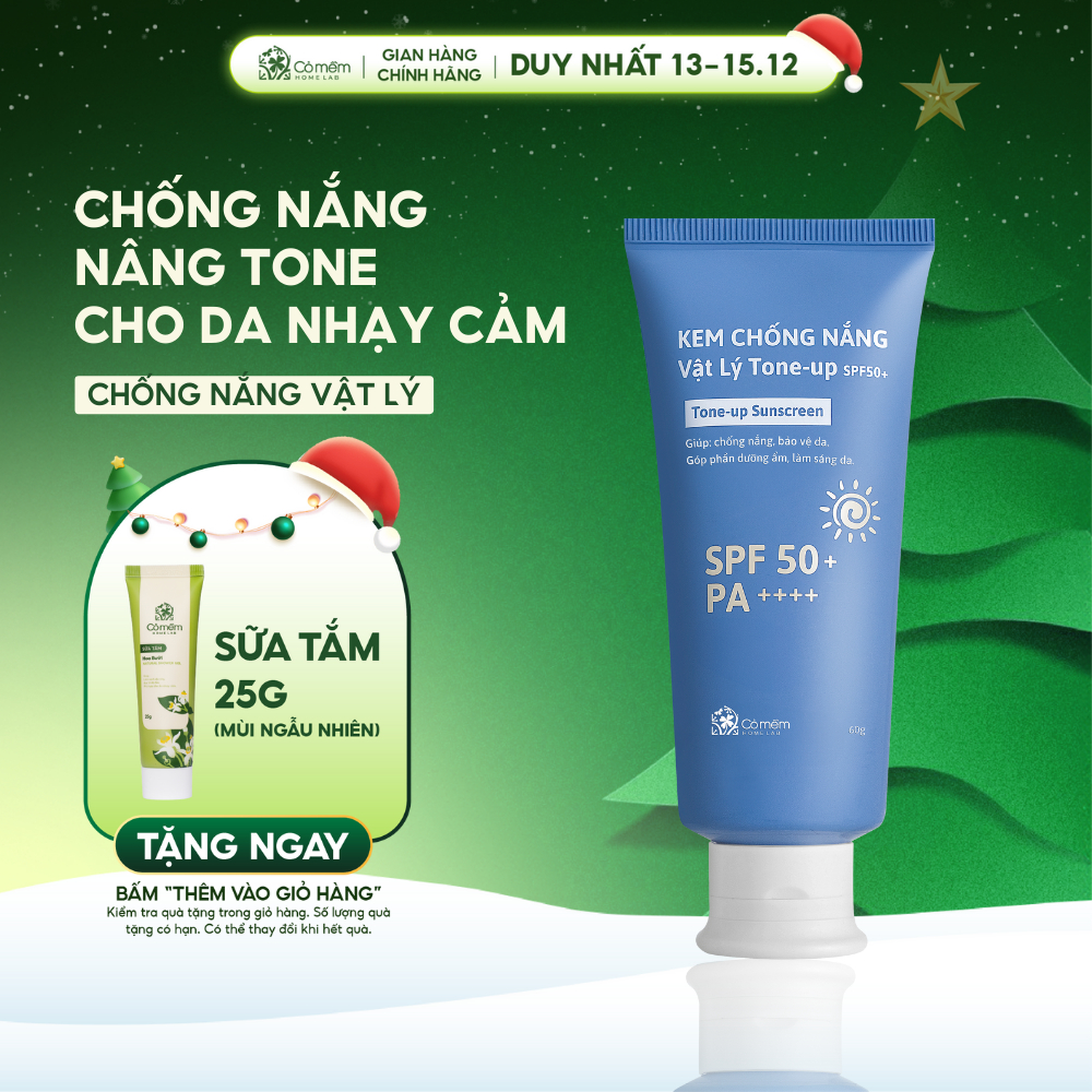Kem Chống Nắng Vật Lý Nâng Tone SPF50+ PA++++ Tone Up Dưỡng Sáng Cho Da Nhạy Cảm Cỏ Mềm 60g