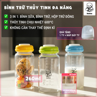  BOBISU | Bình Trữ Sữa Thủy Tinh Cao Cấp 260ml Cho Bé – An Toàn Chịu Nhiệt Tốt  Mua 2 Tặng Bộ Cổ Ty Nắp Đậy  