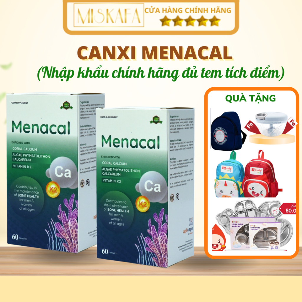 Menacal Canxi bầu, Giúp bổ sung,canxi, Vitamin d3k2, DHA từ tảo biển cho bà bầu vàTrẻ em trên 6 tuổi