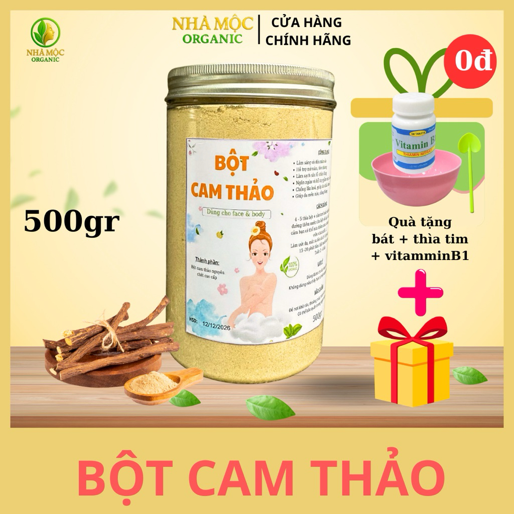 [Quà bát + thìa + vitamin ...] 500gr  Bột Cam Thảo Nguyên Chất - Mặt Nạ Dành cho Mặt và Body Giúp Dưỡng Trắng Da