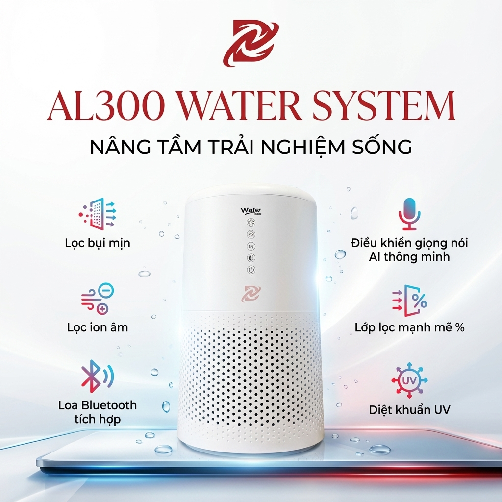 Máy Lọc không khí khí AI300 Water System, tạo ion âm, Loa Bluetooth , đèn UV diệt khuẩn