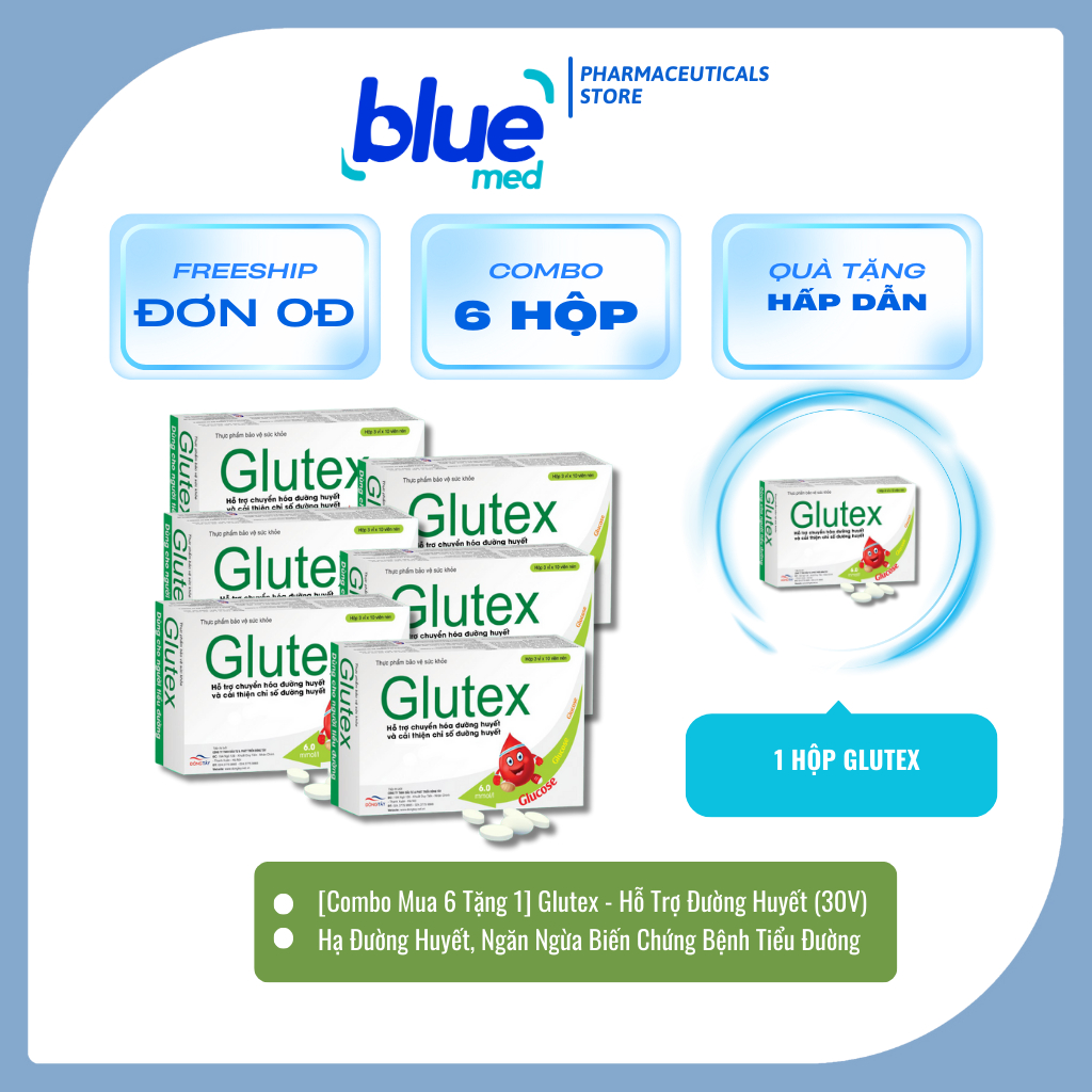 [Combo Mua 6 Tặng 1] Glutex – Hỗ Trợ Chuyển Hóa, Hạ Đường Huyết, Ngăn Ngừa Biến Chứng Tiểu Đường