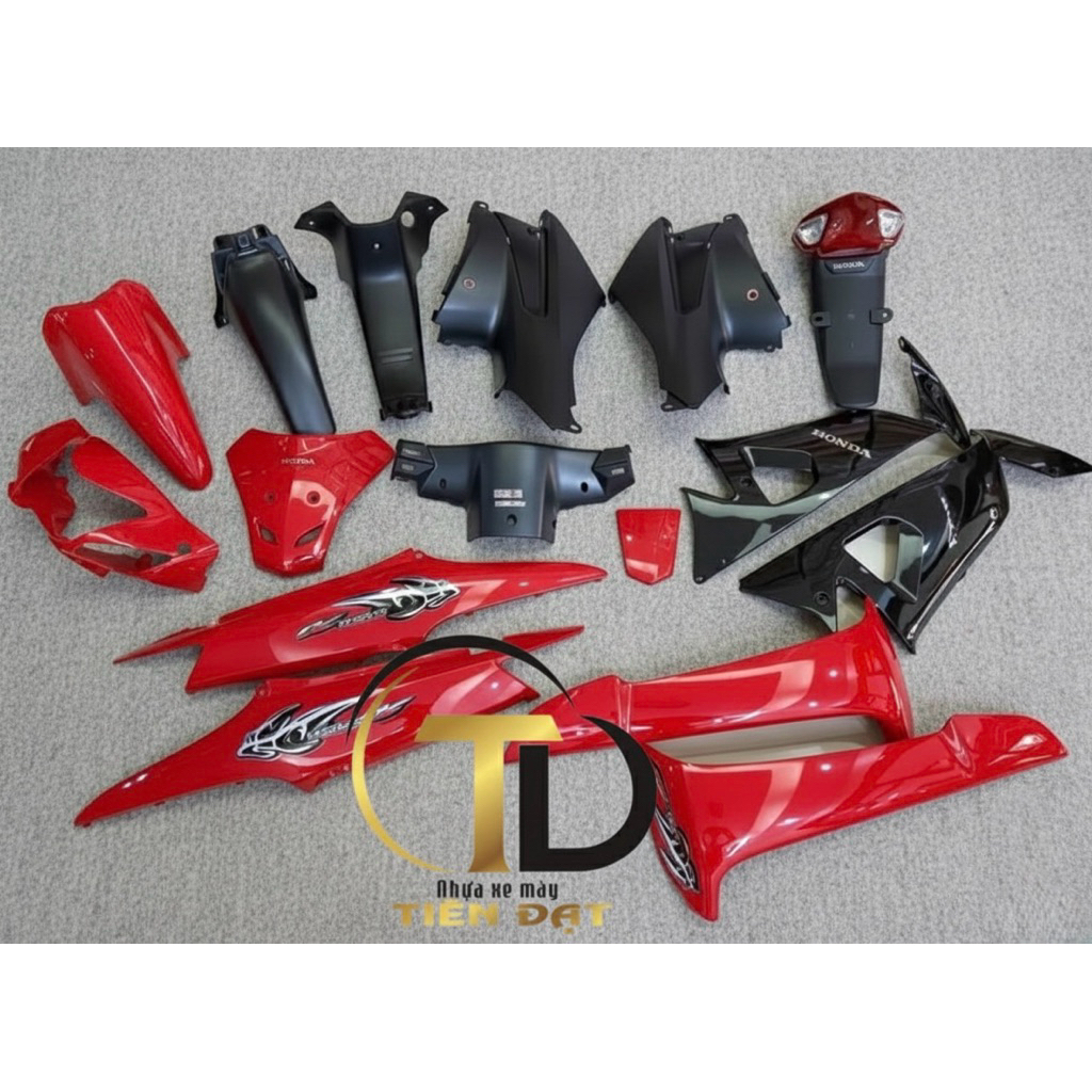 Bộ Vỏ nhựa Wave Anpha - wave 100 -wave Rs  đỏ kèm tem