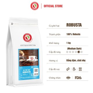 Cà phê hạt Robusta gói 1kg (ST túi zip) - Rang mộc - Đắng đậm - Pha máy/pha phin - Copen Coffee