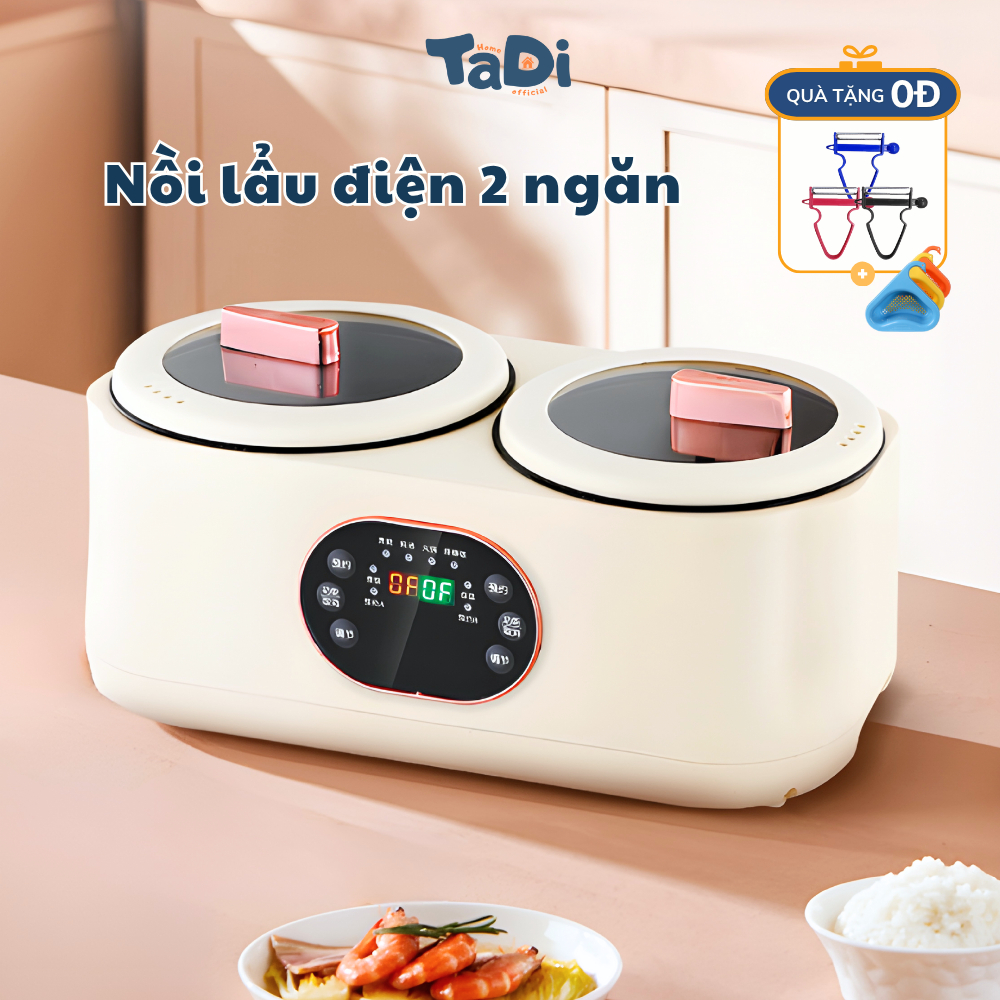 Nồi Điện Đa Năng 2 Ngăn 3,6L TADI 6 Chức Năng Nấu, Nồi Cơm Điện Mini Có Chức Năng Hẹn Giờ Thông Minh