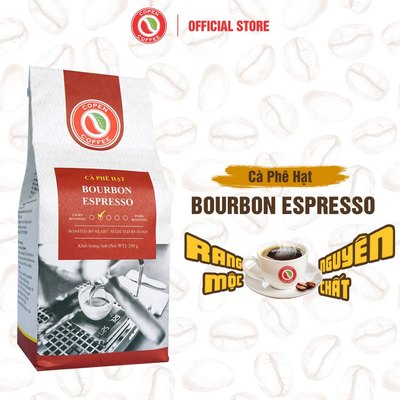 Cà phê hạt Bourbon Espresso gói 250g -Rang nhạt, ít đắng, chua nhẹ - Pha máy/pha phin - Copen Coffee
