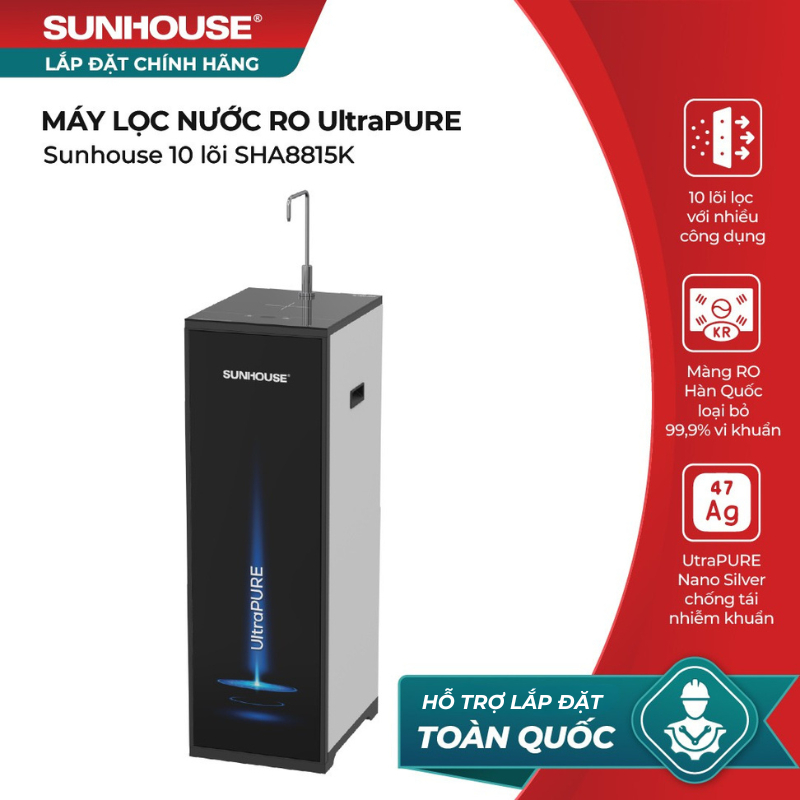 [LẮP ĐẶT TOÀN QUỐC] Máy lọc nước RO UltraPURE SUNHOUSE 10 LÕI SHA8815K - Màng lọc RO lọc sạch tinh khiết
