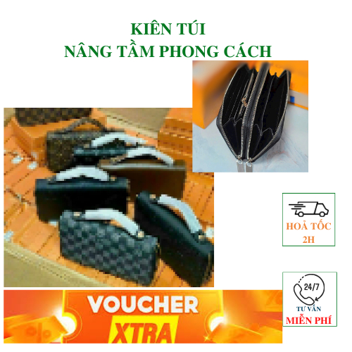 Ví cầm tay nam nữ dáng clutch size 20 kèm hộp đựng tiền thẻ ngăn phụ