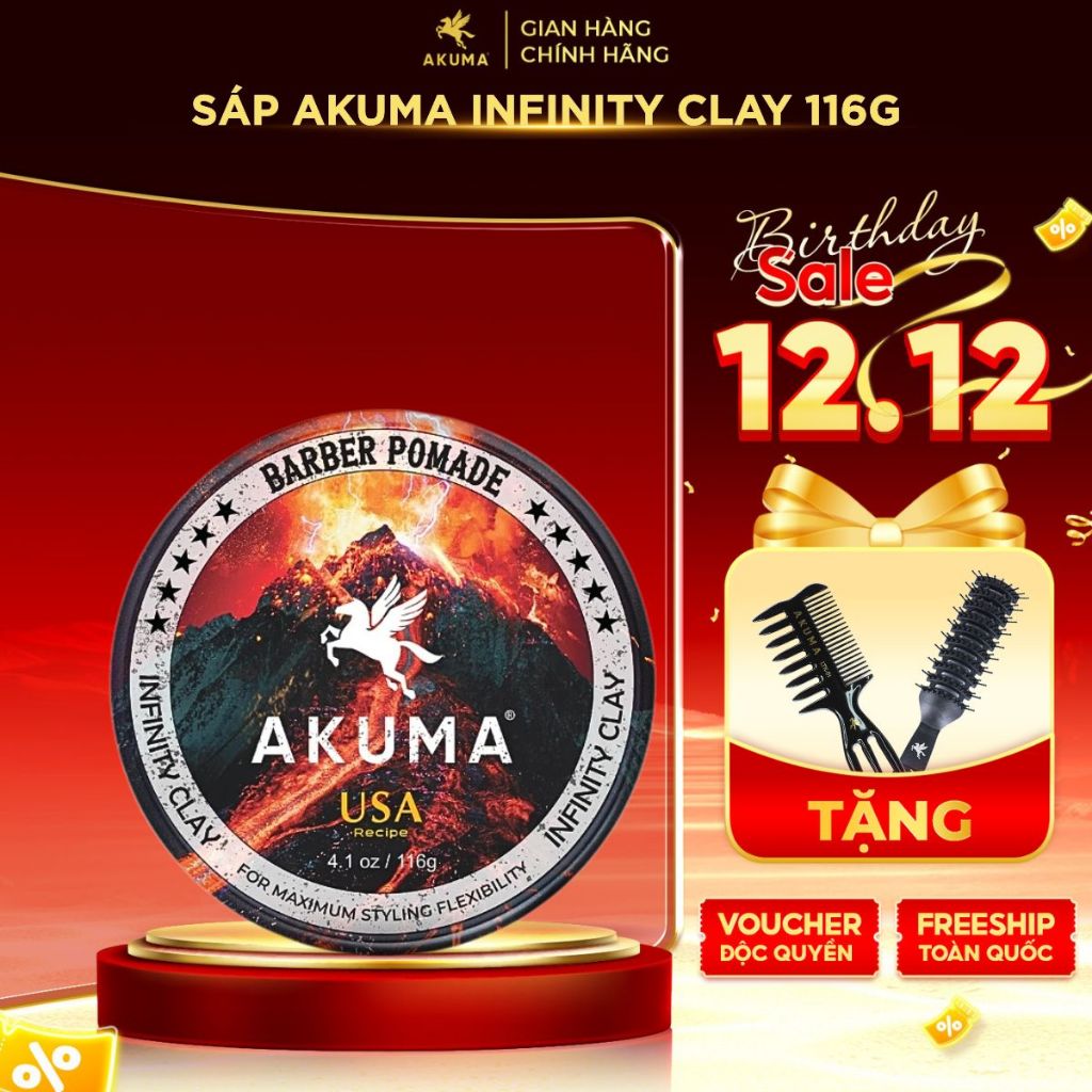 Sáp Vuốt Tóc AKUMA INFINITY CLAY Hàng Chính Hãng, Độ Bóng Mờ Tự Nhiên Akuma