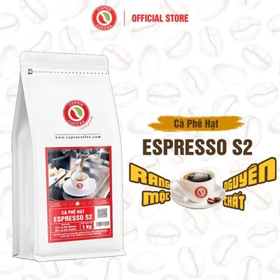 Cà phê hạt Espresso S2 gói 1kg - Rang vừa - Đắng vừa, thơm nồng - Pha máy/pha phin - Copen Coffee