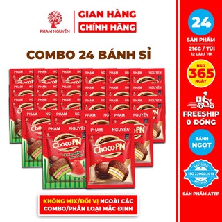   BÁNH KẸO SỈ  Combo 24 Bịch Bánh phủ socola Choco PN Phạm Nguyên - Thương Hiệu Việt 216g | Đồ ăn vặt 