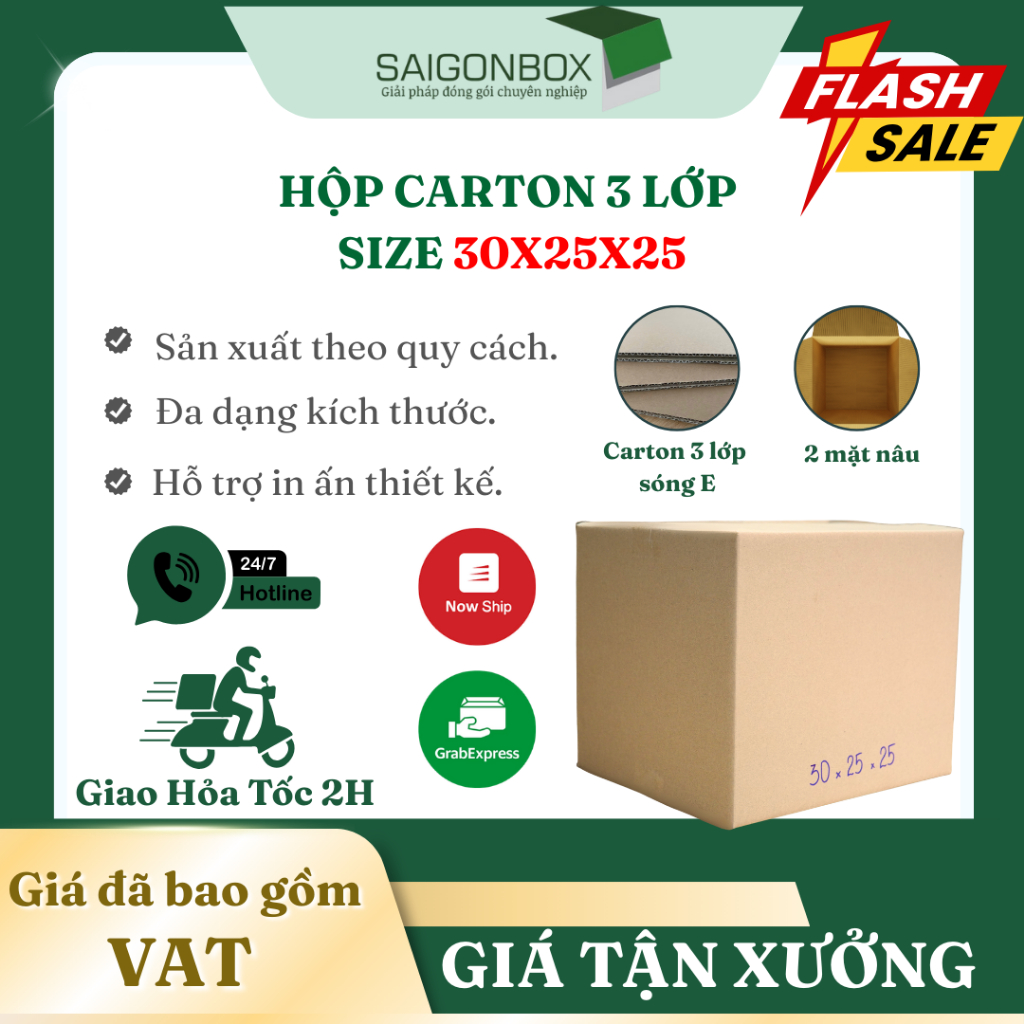 Combo 20 hộp carton 30x25x25 cm để đóng gói hàng