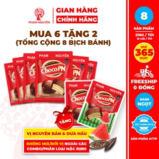   MUA 6 TẶNG 2  Tổng cộng 8 Bịch Bánh phủ socola Choco PN Phạm Nguyên - Thương Hiệu Việt 216g | Đồ ăn vặt 