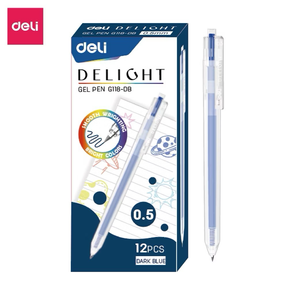 Combo 2 bút gel Deli G118 - mực xanh đậm