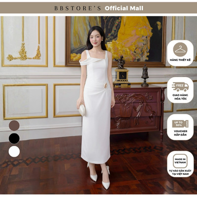 BBSTORE'S Đầm Body Tiệc Thun Dài Dáng Suông Cổ Vuông Trễ Vai (kèm tag cài) - D4590A