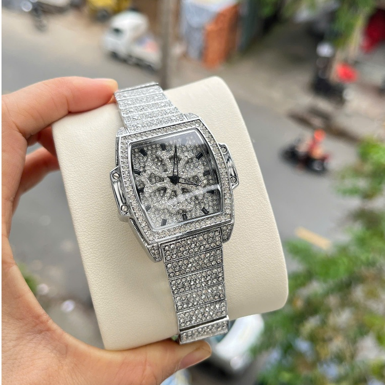 Đồng hồ nữ mặt chữ nhật chopad hoa xoay 360 đính đá sang trọng size 38mm fullbox