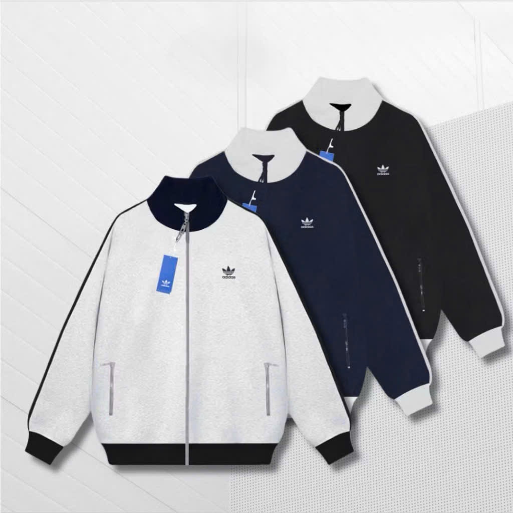 Áo khoác nỉ khóa kéo nam nữ tay phối logo thêu,Áo khoác bomber chất nỉ bông khoá kéo mượt full tag M