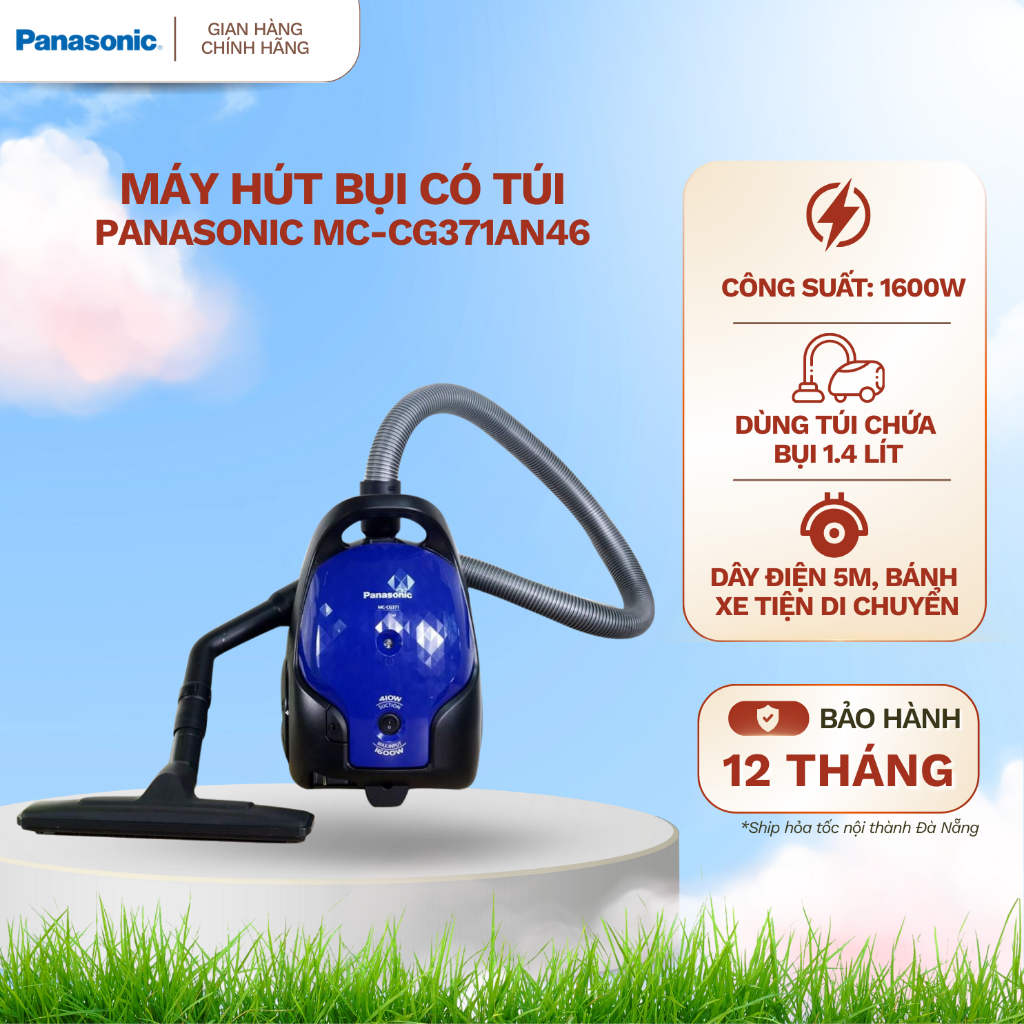 Máy Hút Bụi PANASONIC MC-CG371AN46 1600w, Túi Đựng 1.4 Lít - Hàng Chính Hãng Bảo Hành 12 Tháng