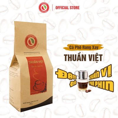 Cà phê rang xay Thuần Việt gói 250g - Rang vừa - Đắng đậm, hương thơm nồng - Pha phin - Copen Coffee