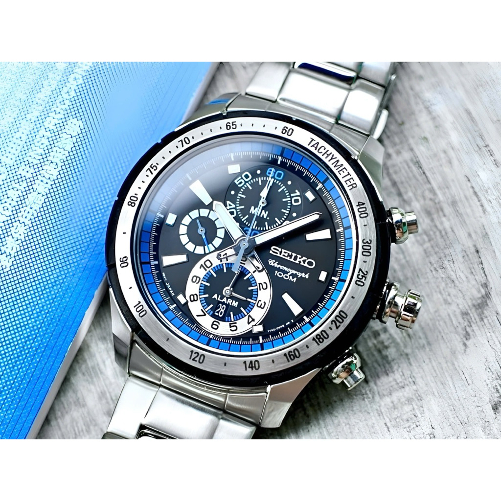 Đồng Hồ Nam Seiko SNAC85P1 Quartz Size 44 Chronograph Blue Dial Hardlex