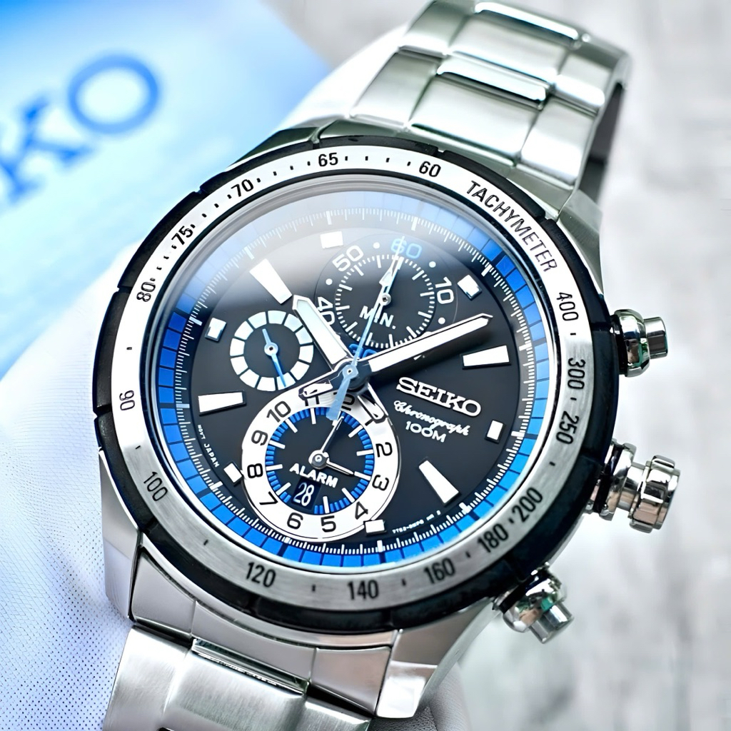 Đồng Hồ Nam Seiko SNAC85P1 Quartz Size 44 Chronograph Blue Dial Hardlex