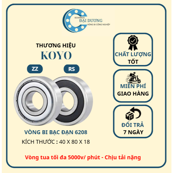 Vòng bi - Bạc đạn KOYO 6208- Hàng chất lượng tốt - Vòng tua cao - Chịu tải tốt
