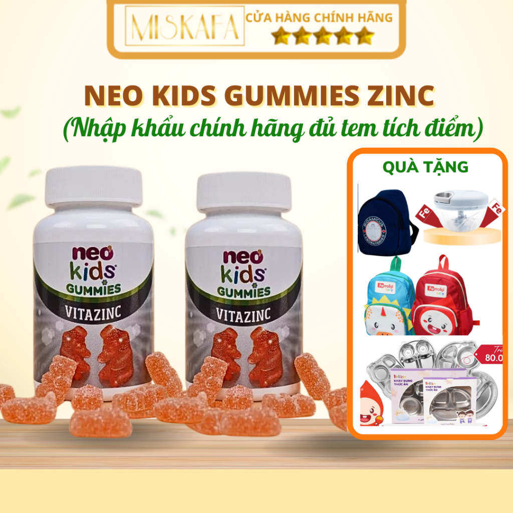 Neo Kids Gummies VITAZINC, Kẽm Hữu Cơ Cho Bé, Kẽm Neo Kids Zin C Dạng Viên Nhai (Hộp 60 viên)