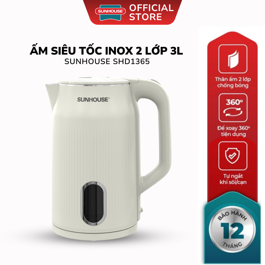 Ấm siêu tốc inox 2 lớp 3L Sunhouse SHD1365
