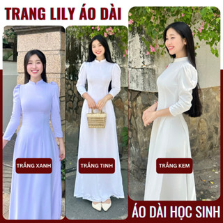 Áo dài trắng học sinh, vai bồng, tay phồng lỡ, lụa Mỹ cao cấp, đồng phục học sinh cấp 3 - Trang Lily Áo Dài