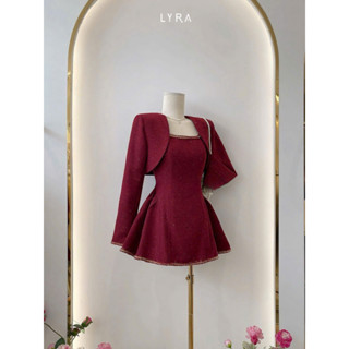  LYRA - Set váy dạ 2 dây dáng ngắn bồng xòe kèm áo khoác dạ croptop dài tay set thiết kế phong cách thanh lịch VSYSE0201 