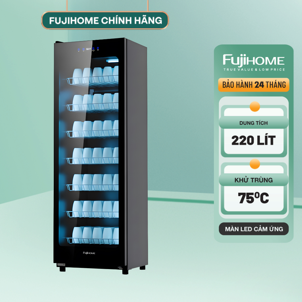 Tủ sấy khử trùng bát đĩa UV+Ozone  FUJIHOME DD220 công nghệ tiên tiến - Bảo hành 24 tháng, dung tích